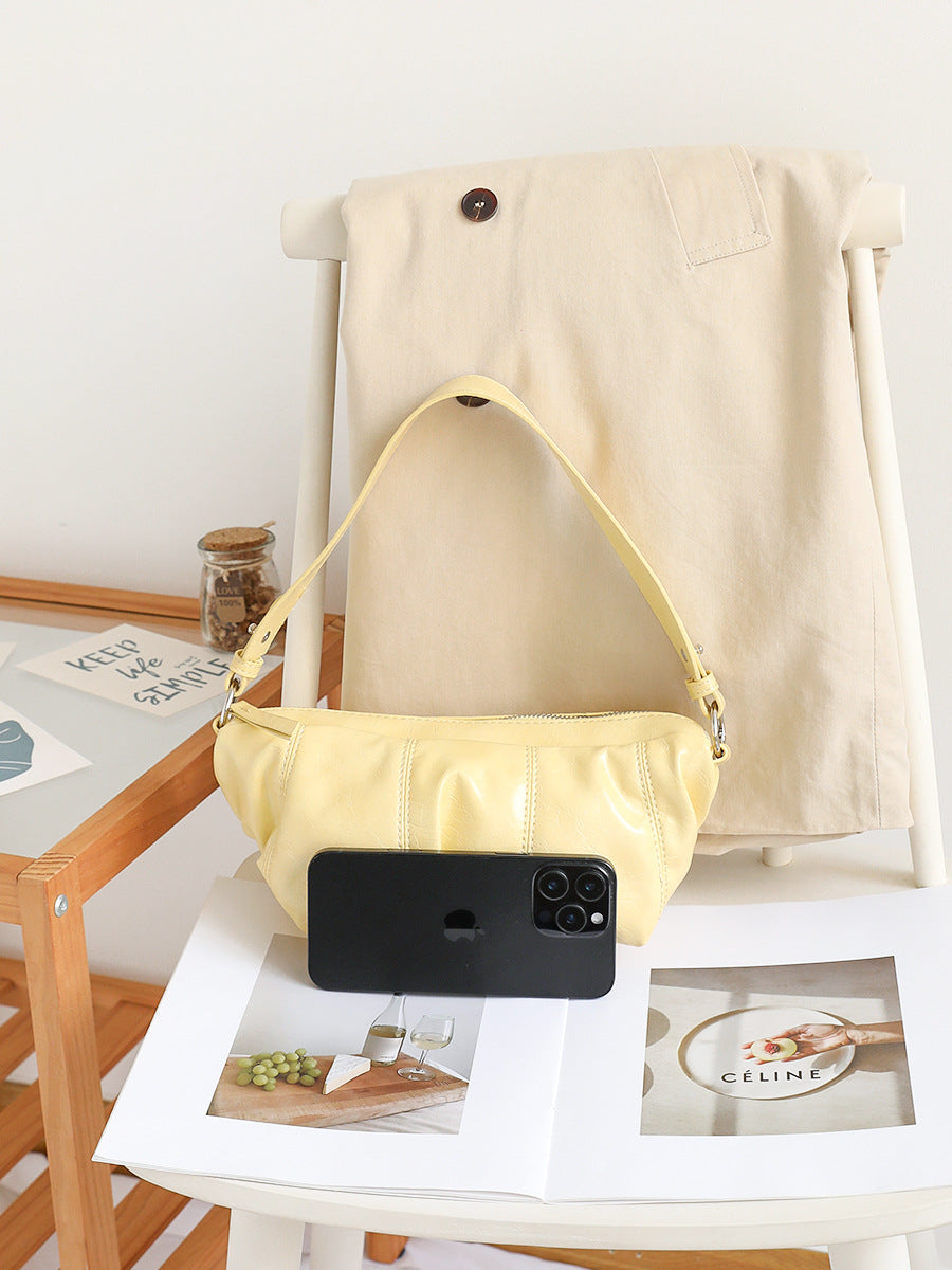 Women's Korean Style Pleated Dumpling Retro Textured Soft Leather Underarm Niche Bags