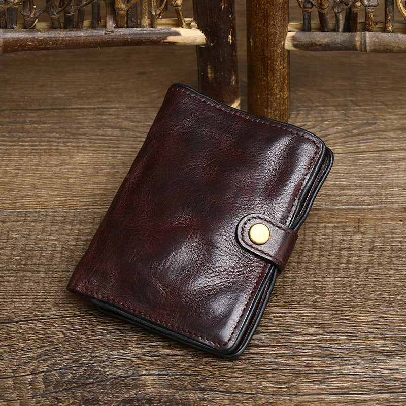 Men's Pleated First Layer Pure Cattlehide Genuine Leather Short Simple Men's Wallet