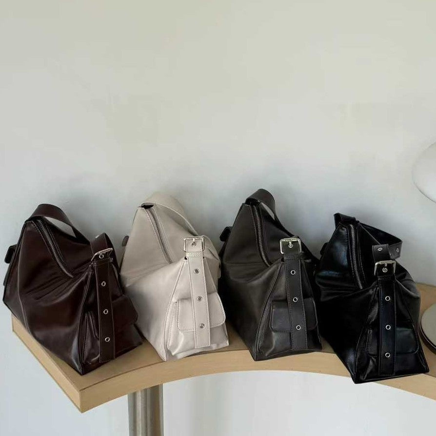 Women's Popular Soft Leather Textured Underarm Double Pocket Retro Versatile Fashion Handbags