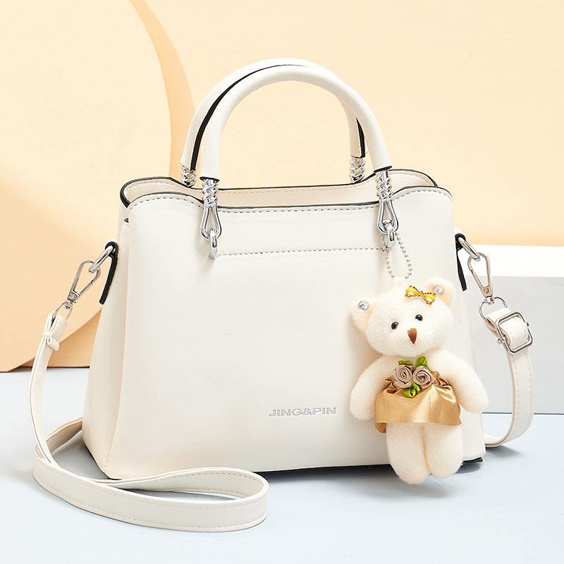 Women's Fashion Large Capacity Leather Bear Pendant Women's Handbag