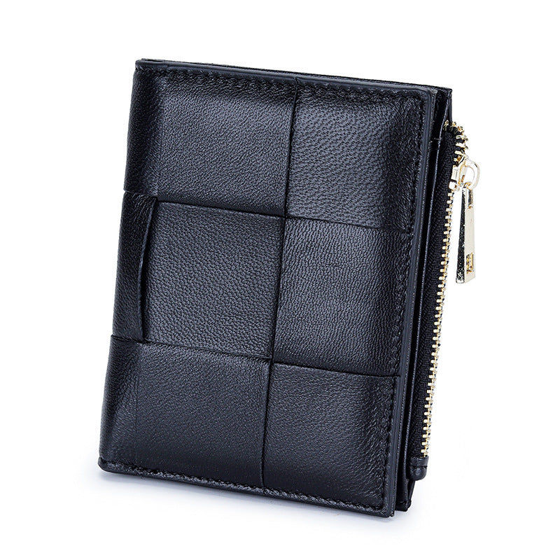 Women's Sheepskin Short Style Design Woven Leather Ladies Wallet