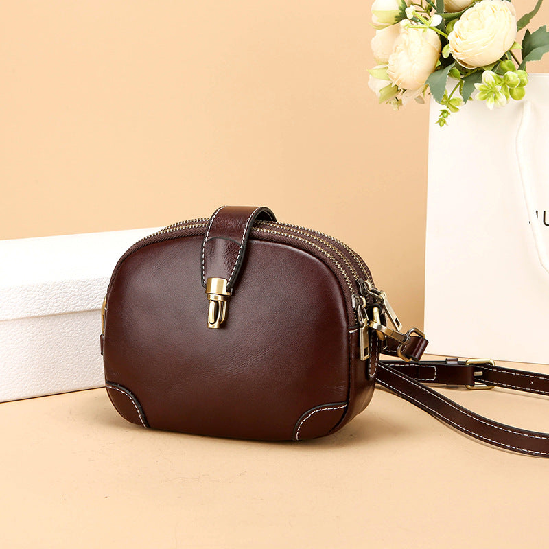 Women's First Layer Cowhide Triple Zipper Genuine Leather Large Small Square Bags