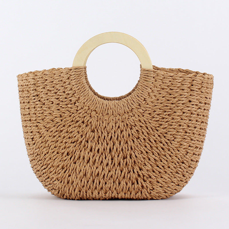 Women's Wooden Carrying Mori Style Hand-woven Woven Women's Handbag