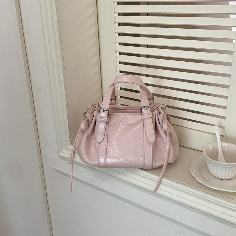 High-grade Portable Oil Wax Leather Pleated Cloud Design Fashion Women's Handbag