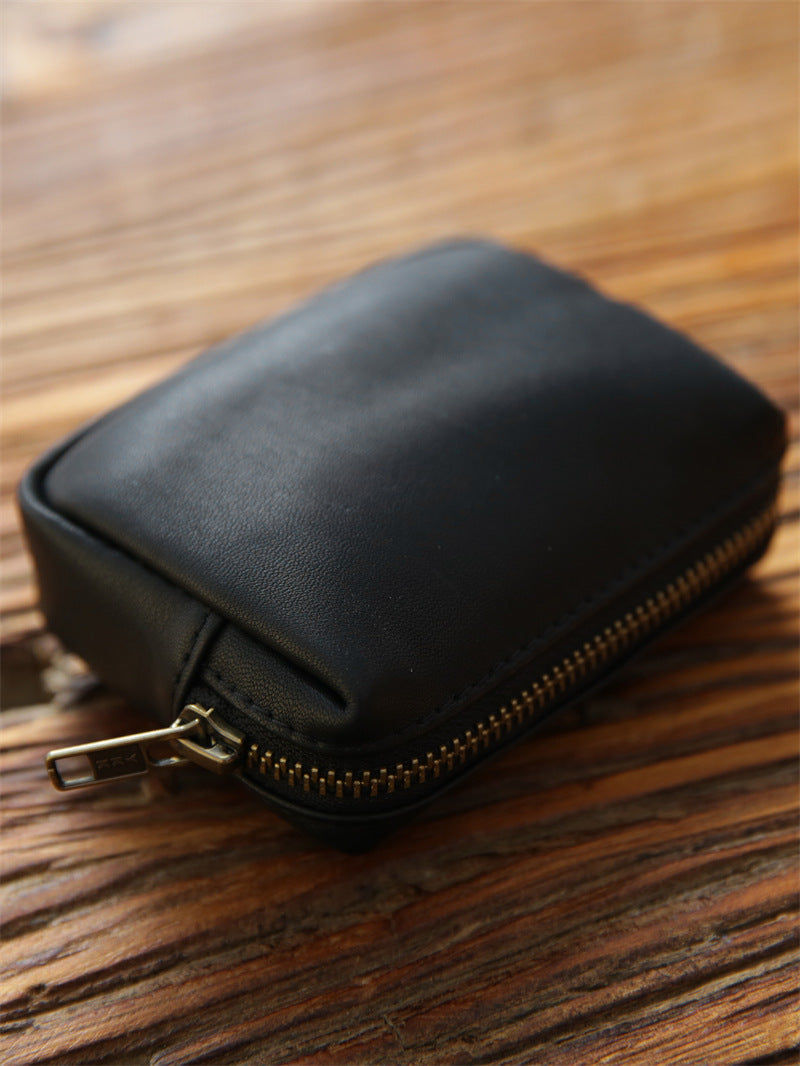 Women's & Men's Cowhide Handmade Zipper Leather Three-dimensional Storage Men's Wallet