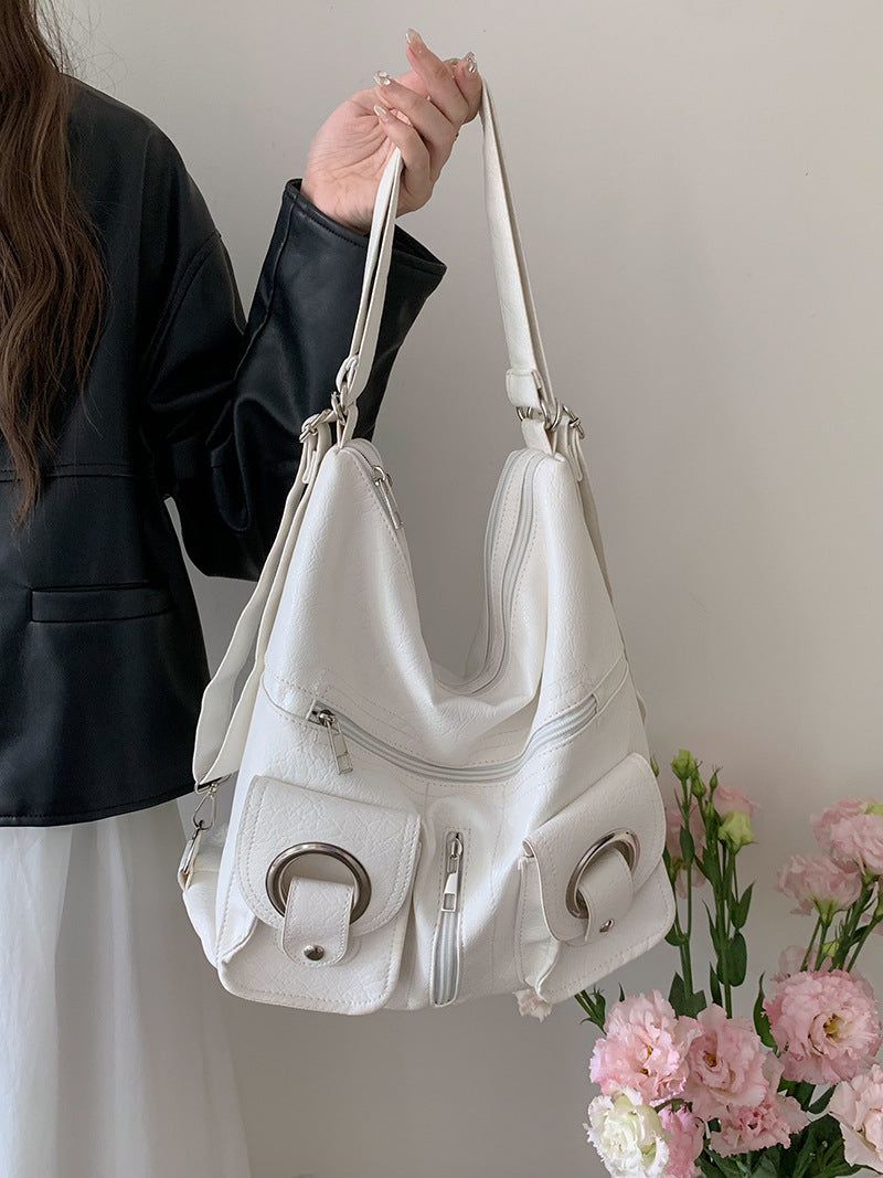 Women's Korean Simple Personalized Fashionable Zipper Pocket Large Capacity Women's Shoulder Bag