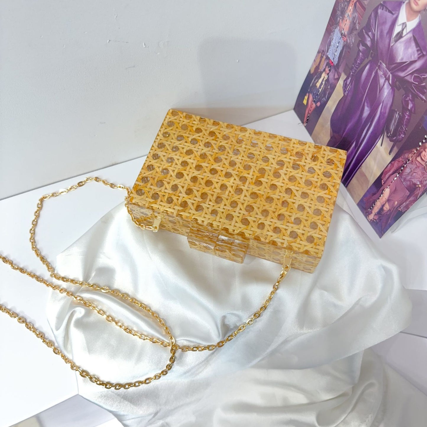 Retro Dinner Clutch Rattan Acrylic Chain Women's Messenger Bag