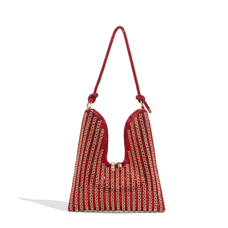 Women's Rhinestone Simple Niche Underarm Large Capacity Dinner Easy Tote Bags