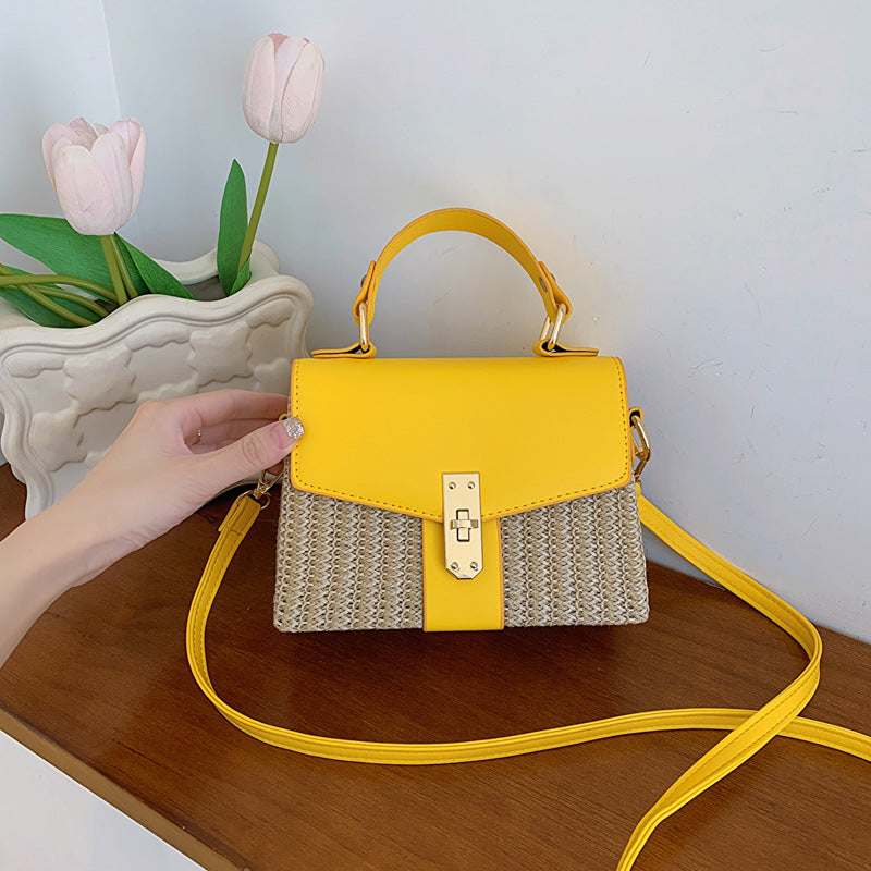 Female Lady Fashion Twist Straw Portable Small Square Bags