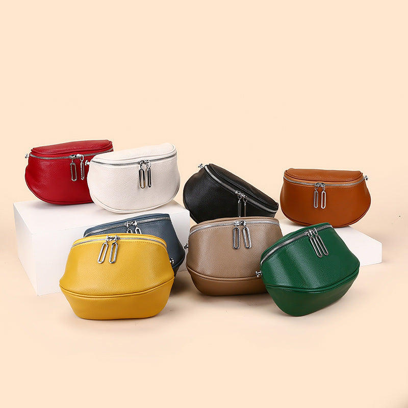 Women's Genuine Leather Saddle Fashion Simple Minority Women's Chest Bag, Fanny Pack
