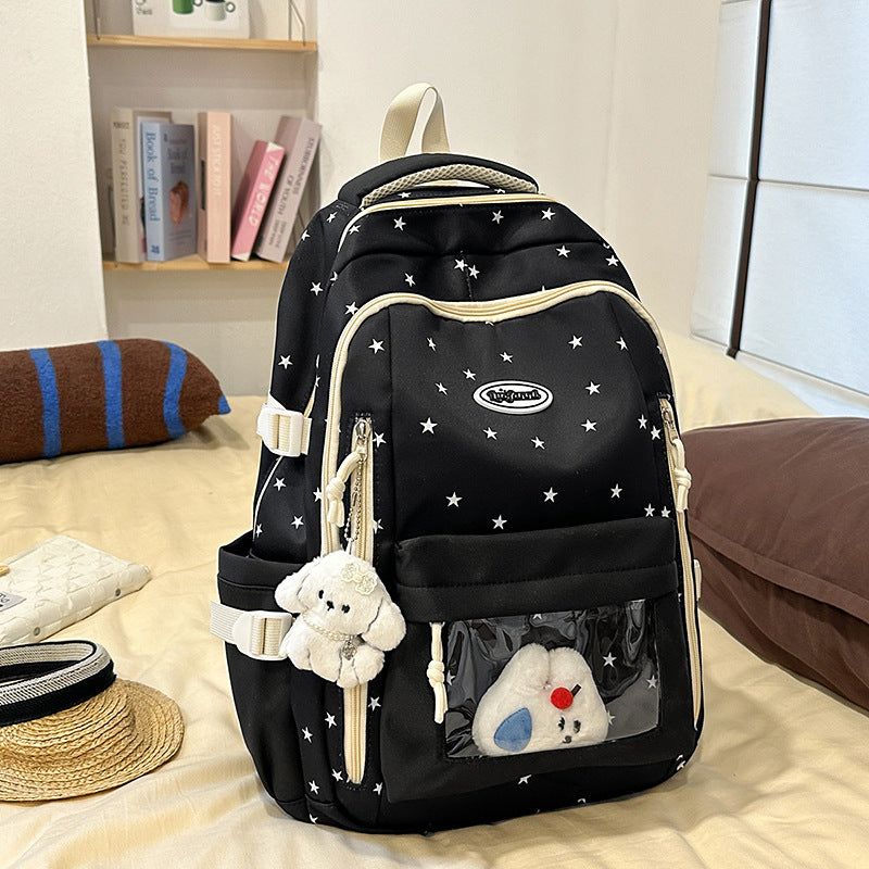 Women's Large Capacity Simple Transparent Star Design High College Leisure Backpack