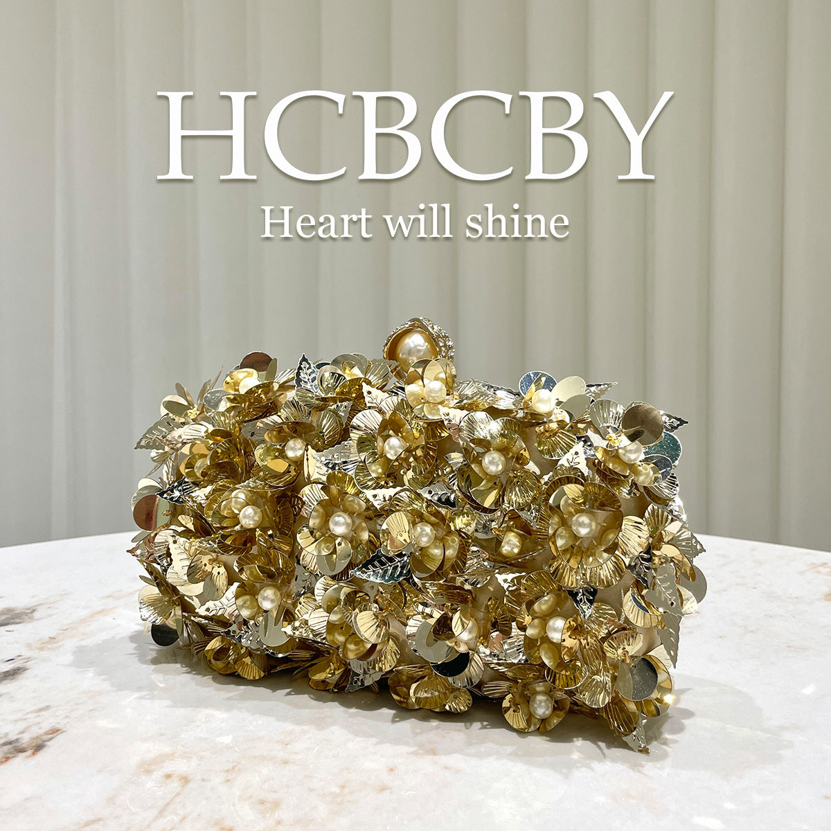 Women's Gold Glitter Flower Sequins Decoration Fashion Temperament Elegant Dress Bags