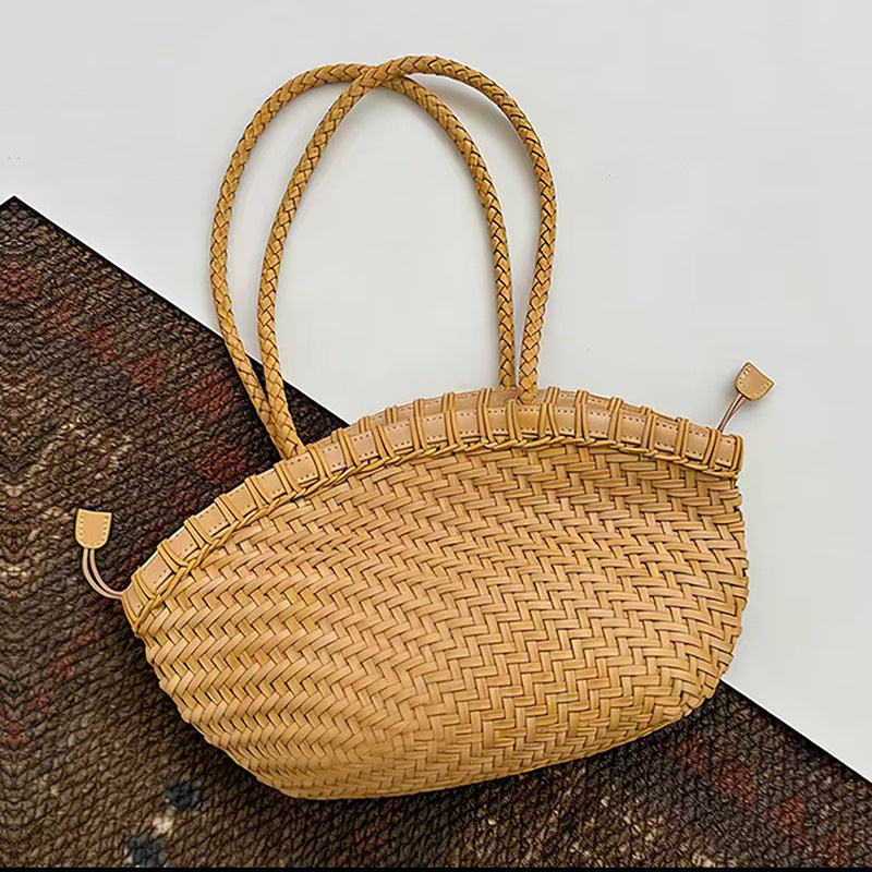 Vegetable Basket Hand-woven Genuine Leather Cowhide Bags