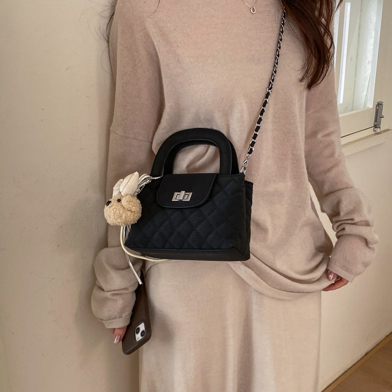Women's Style Rhombus Chain Textured Portable Fashion Small Square Bag