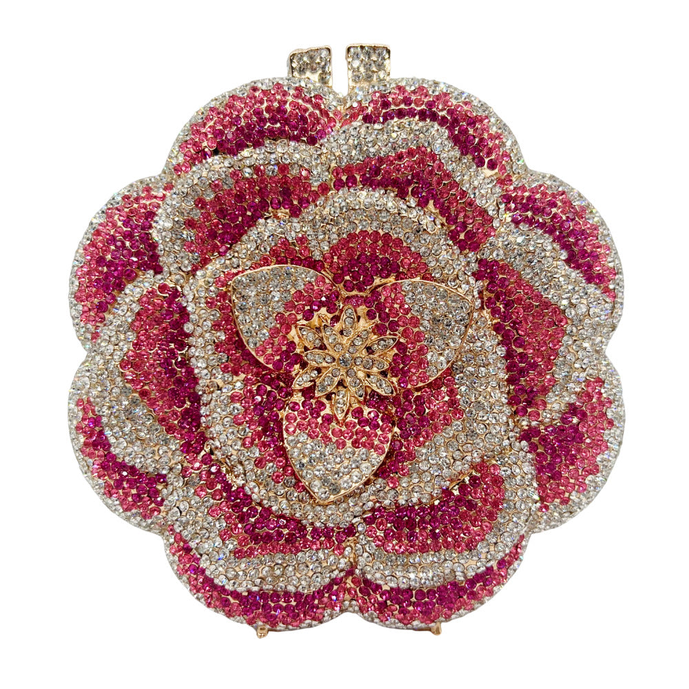 Women's Rose Rhinestone Hollow Metal Crystal Diamond Hand Dinner Bag