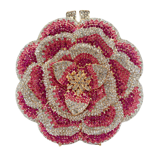 Women's Rose Rhinestone Hollow Metal Crystal Diamond Hand Dinner Bag