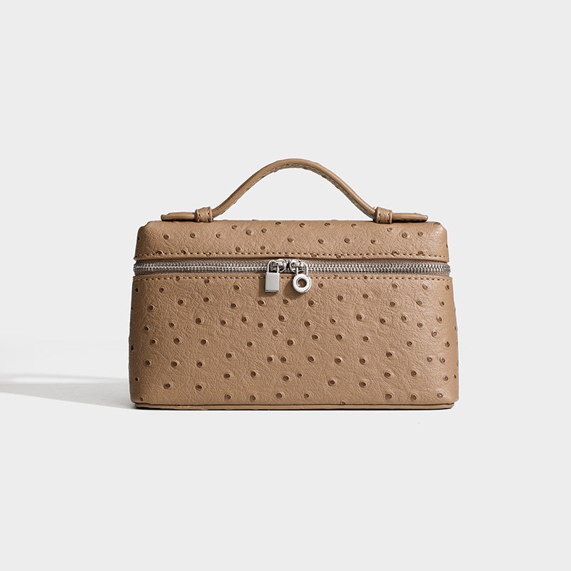 Women's Ostrich Grain Lunch Box Fashion Portable Small Square Bag