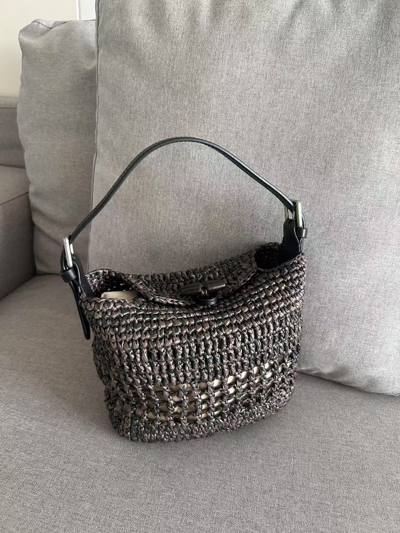 Women's Handmade Crochet Hand-held Underarm Raffia Straw Bags