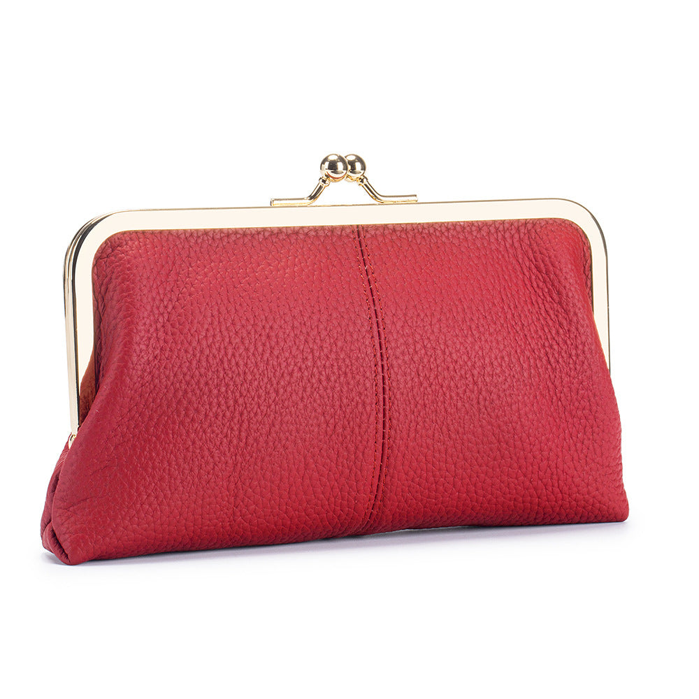 Women's Real Leather Long Top Layer Cowhide Frame Storage Large Capacity Women's Clutch
