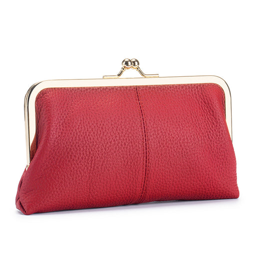 Women's Real Leather Long Top Layer Cowhide Frame Storage Large Capacity Women's Clutch