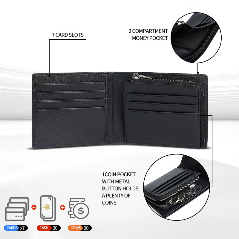 Men's Bifold Lychee Pattern Multiple Slots With Pocket Bags