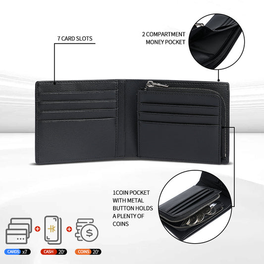 Men's Bifold Lychee Pattern Multiple Slots With Pocket Bags