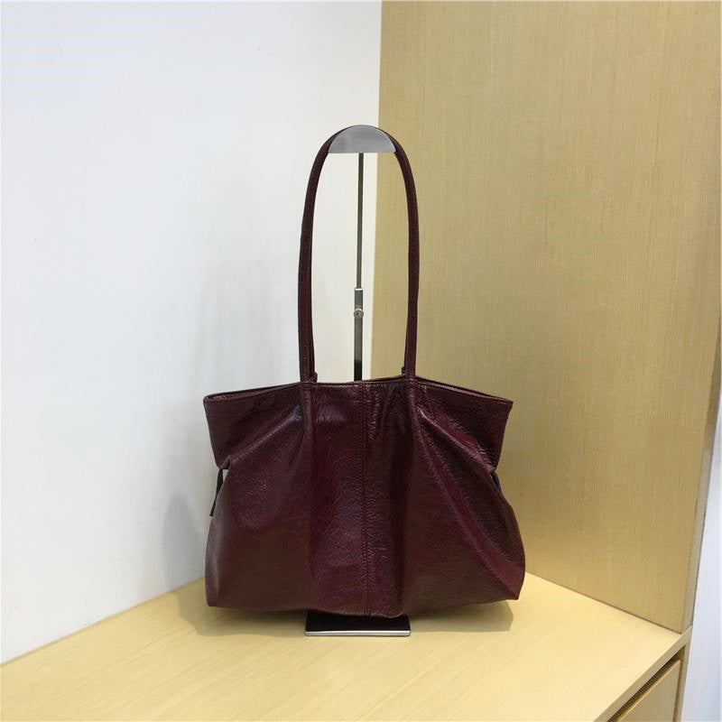 Women's Cabinet Red Large Capacity Totes Simple Pleated Portable Underarm Women's Handbag