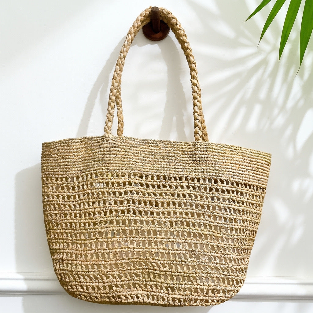 Women's Hand Crochet Hollow Large Capacity Handmade Woven Seaside Women's Shoulder Bag