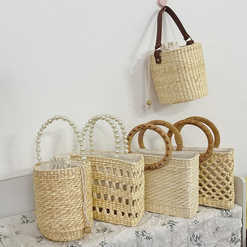 Women's Vietnam Handmade Woven Hollowed Straw Vacation Style Vegetable Women's Handbag