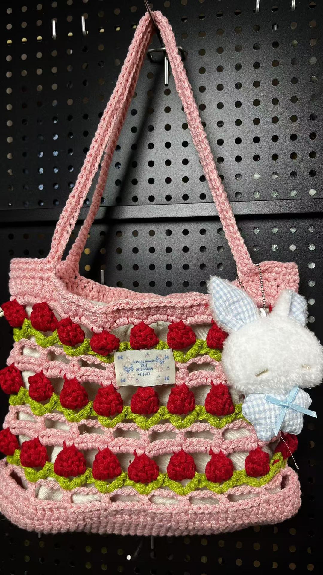 Spring Flower Stitching Hollow Wool Hand-woven Finished For Women's Shoulder Bag