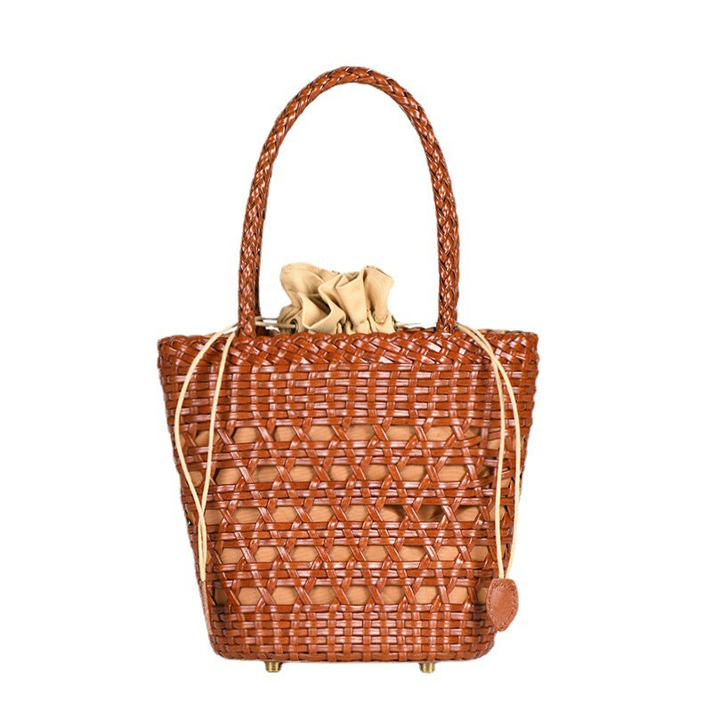 Hand-woven Authentic Leather Hollow Out Vegetable Basket Personality Women's Messenger Bag