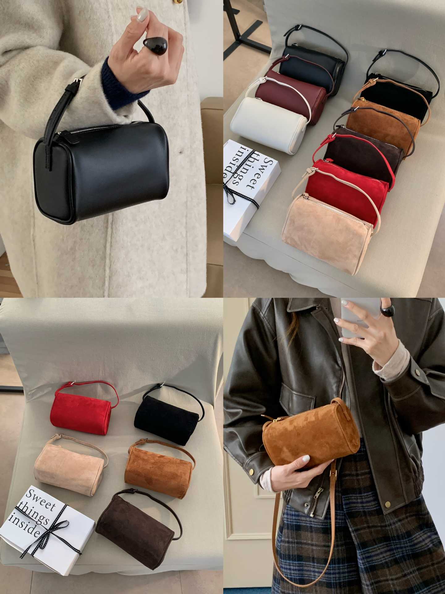 Suede Underarm Mini Pouch Genuine Leather Portable Women's Handbag