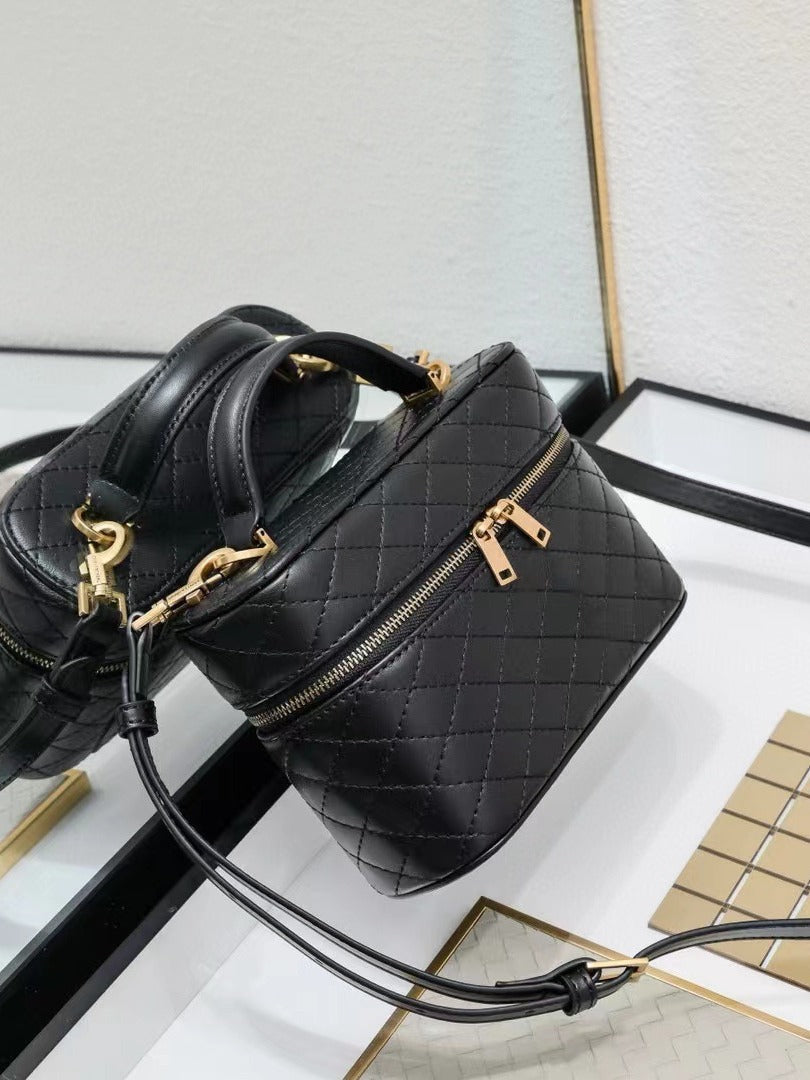 Women's Diamond Plaid Cowhide Box Makeup Lunch High-grade Small Square Bags