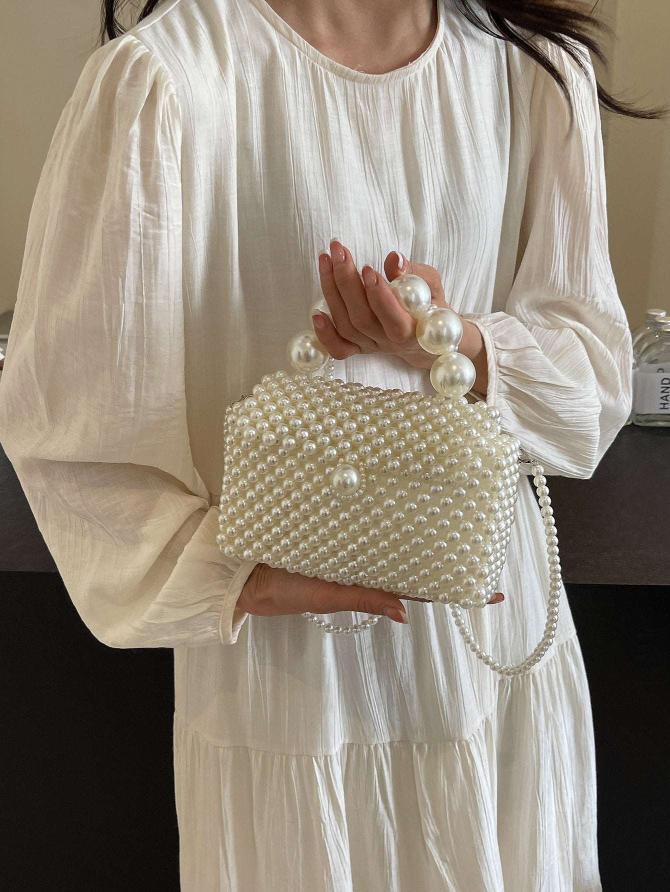 Women's Woven Hand-held Handmade Pearl Summer Versatile Women's Messenger Bag