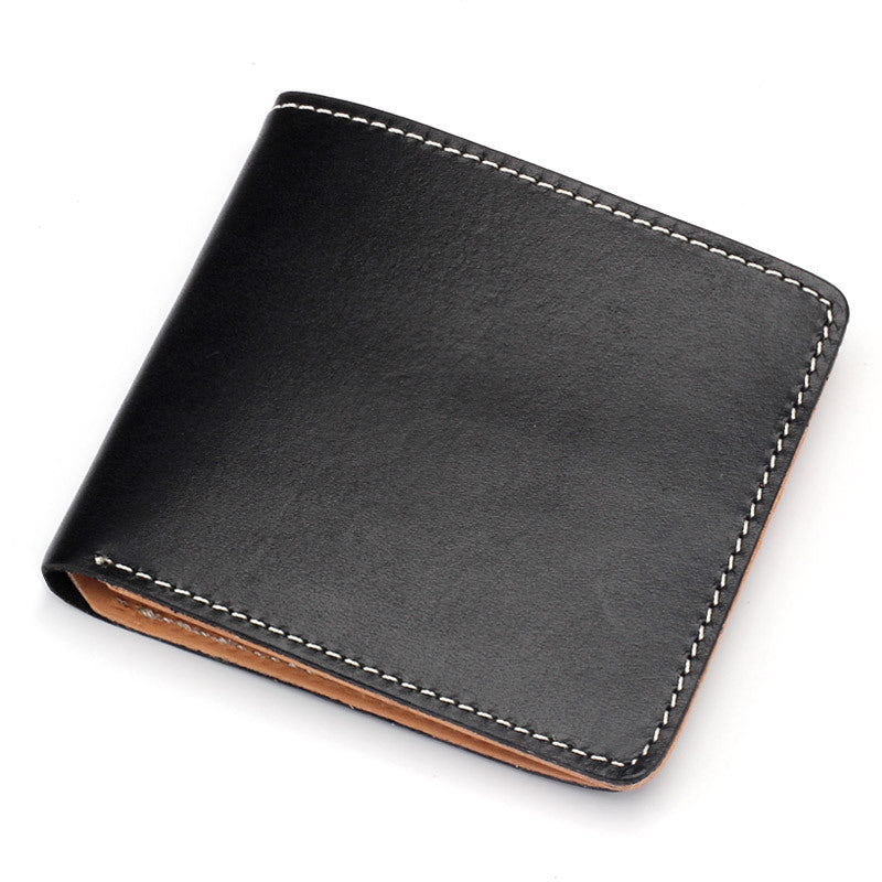 Men's Style Handmade Vegetable Tanned Leather Two Fold Short Men's Wallet