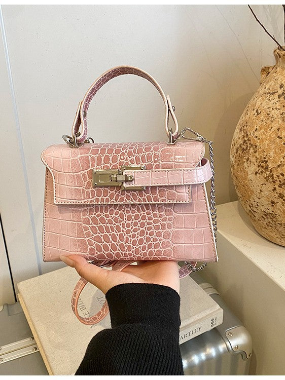 Women's Retro Simple Crocodile Pattern Kelly Contrast Color Texture Small Square Bag