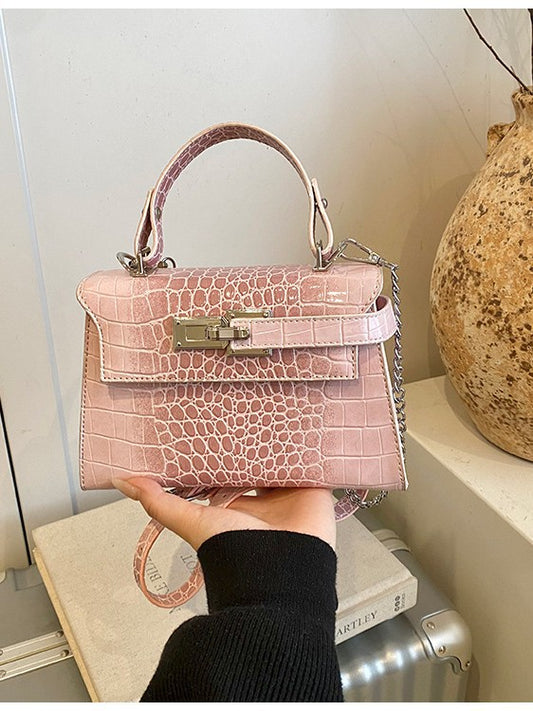 Women's Retro Simple Crocodile Pattern Kelly Contrast Color Texture Small Square Bag