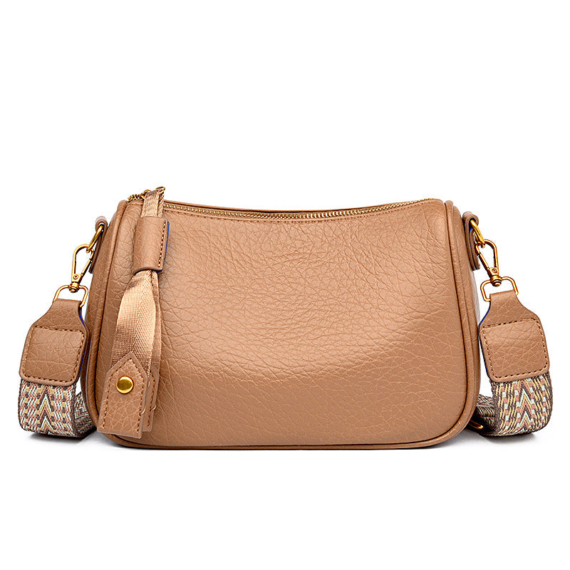 Litchi Pattern Simple Solid Color Soft Women's Messenger Bag