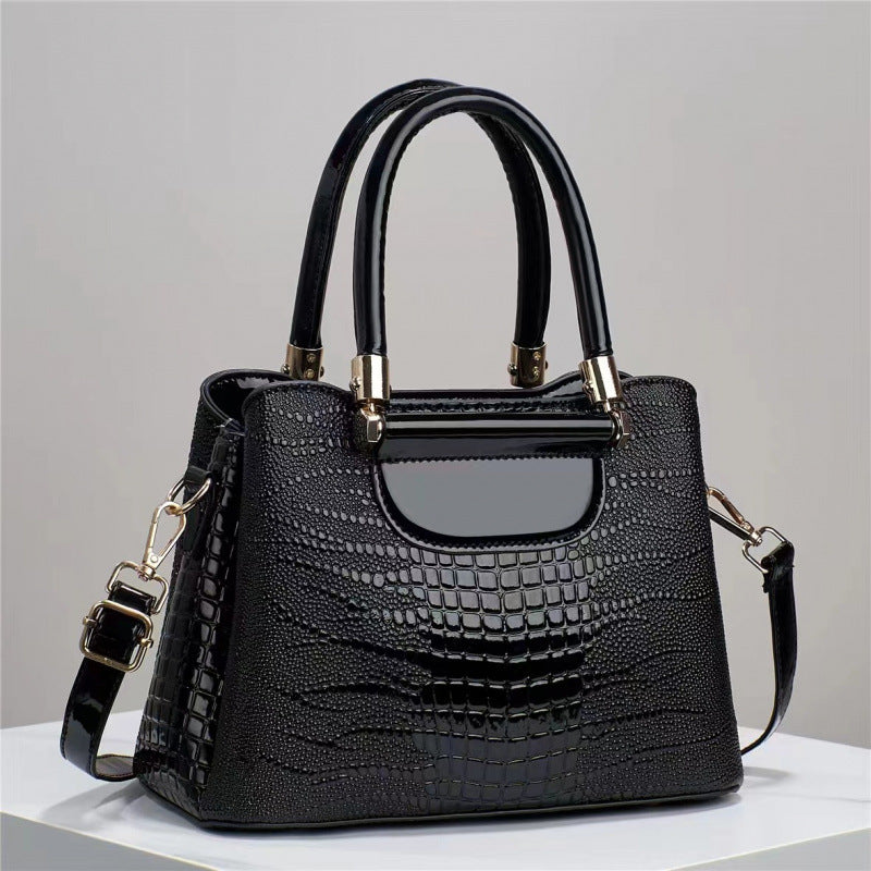 Women's Textured Bright Leather Stone Pattern Crocodile Women's Handbag