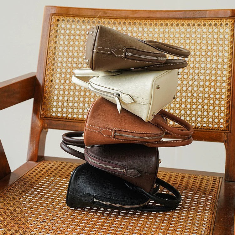 Women's First Layer Cowhide Portable High Sense Design Shell Simple Bowling Women's Handbag