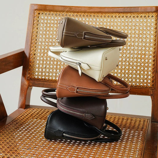 Women's First Layer Cowhide Portable High Sense Design Shell Simple Bowling Women's Handbag