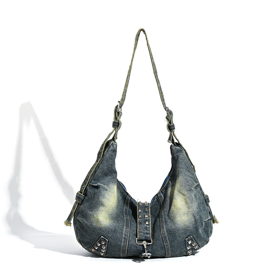 Large Capacity Totes Washed Jean Rivet American Trendy Tote Bag