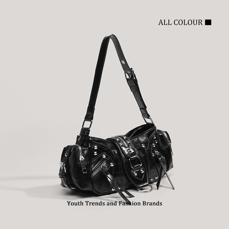 Retro Style Fashion Studded Design Oil Handbags