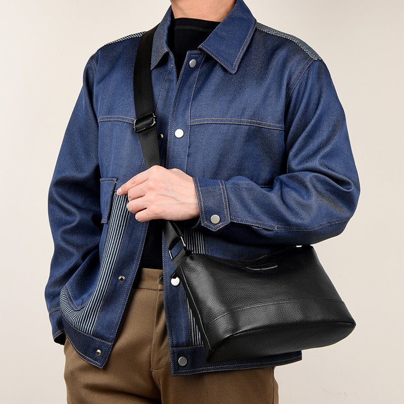 Men's Leather Triple Zipper Genuine Business Leisure Men's Bags