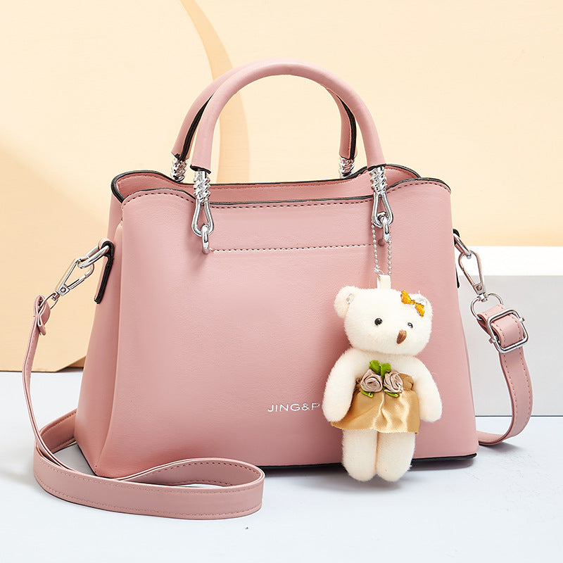 Women's Fashion Large Capacity Leather Bear Pendant Women's Handbag