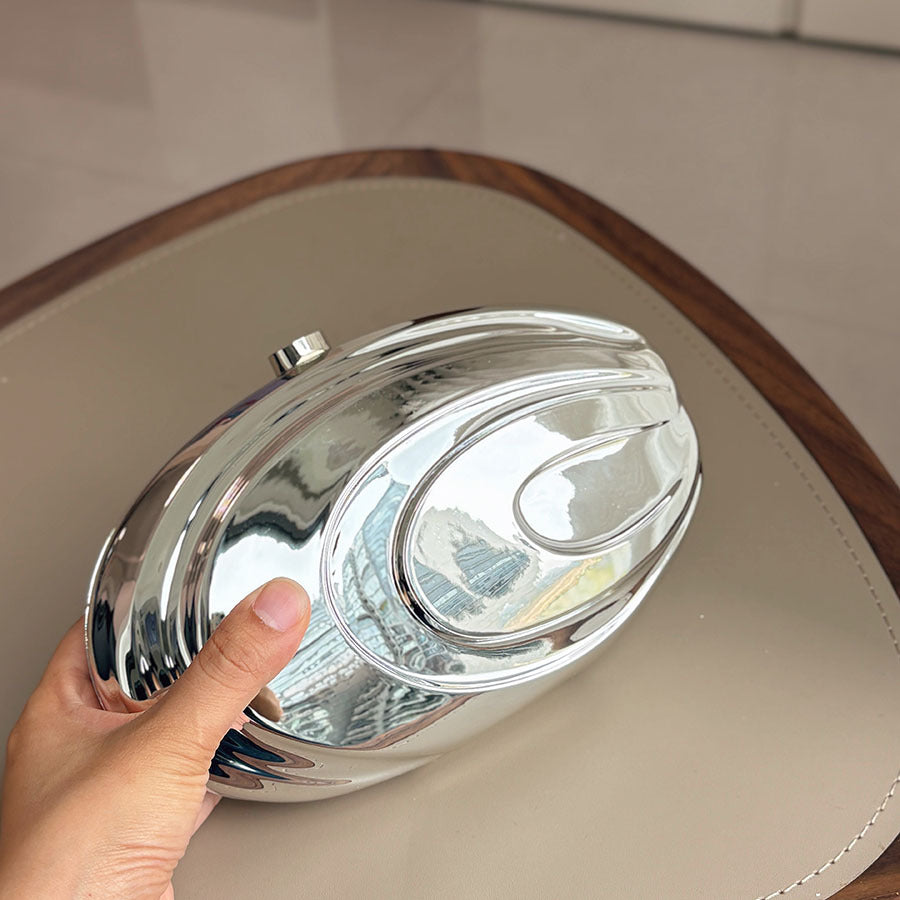 Retro Advanced Mirror Polishing Process Oval Clutch Glossy Three-dimensional Metal Bags