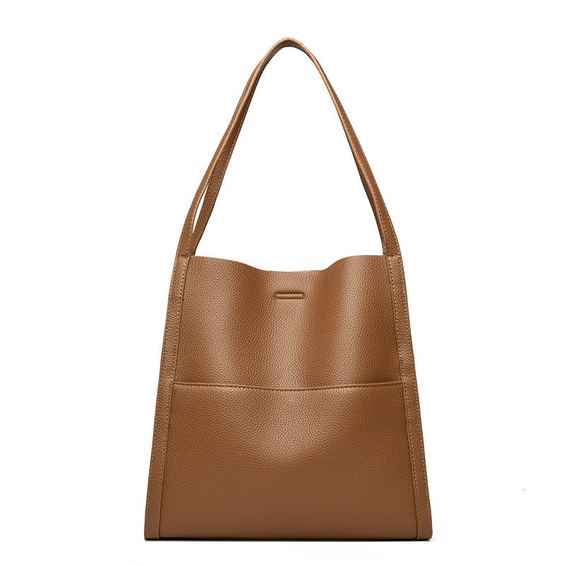 Women's Simple Commute Waterproof Soft Leather Shopping Bucket Bags
