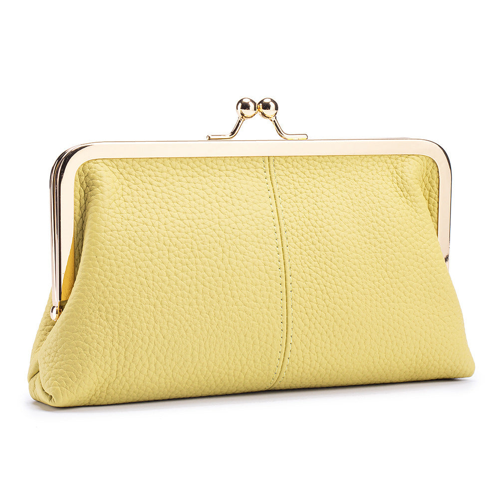 Women's Real Leather Long Top Layer Cowhide Frame Storage Large Capacity Women's Clutch