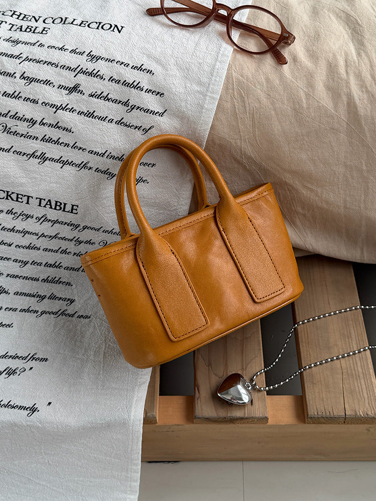 Niche Food Basket First Layer Cowhide Genuine Leather Women's Messenger Bag