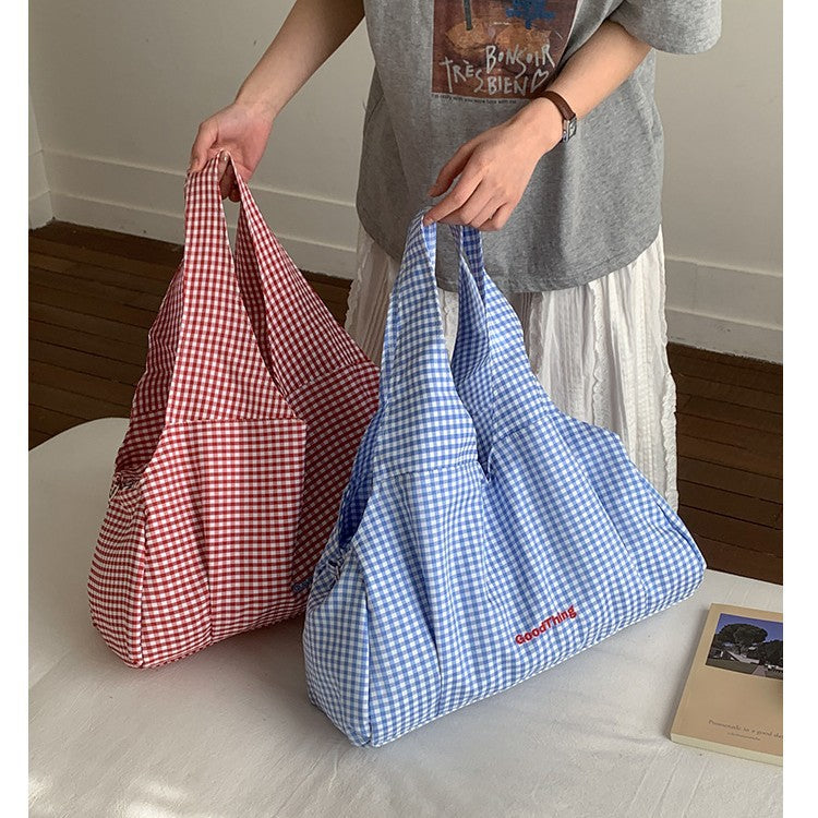 Large Capacity Plaid Portable College Class Women's Shoulder Bag